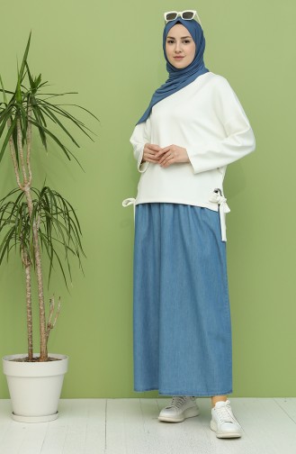 Büyük Beden Beli Lastikli Kot Etek 0016-01 Kot Mavi
