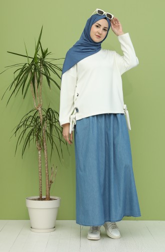 Büyük Beden Beli Lastikli Kot Etek 0016-01 Kot Mavi