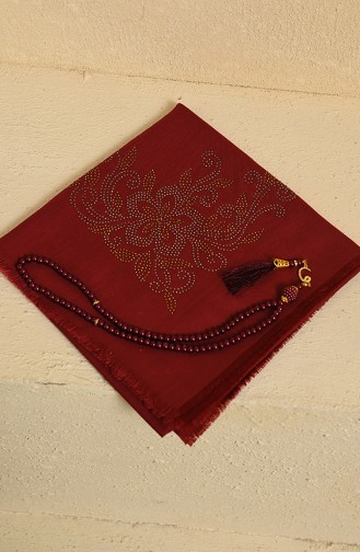 Taşlı Eşarp İncili Tesbih Set 3023-02 Bordo Sarı