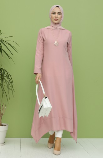 Kolyeli Asimetrik Tunik 5008-02 Pembe