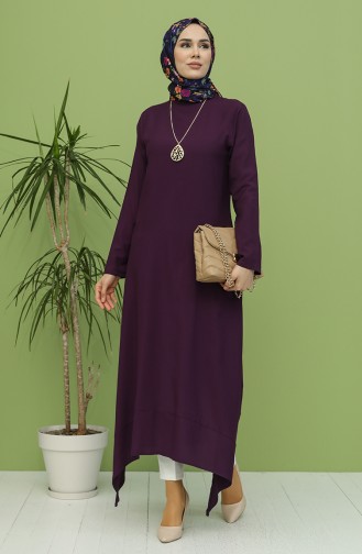 Kolyeli Asimetrik Tunik 5008-05 Mor