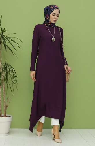 Kolyeli Asimetrik Tunik 5008-05 Mor