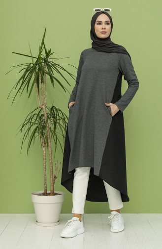 Cepli Asimetrik Tunik 3269-05 Füme Siyah