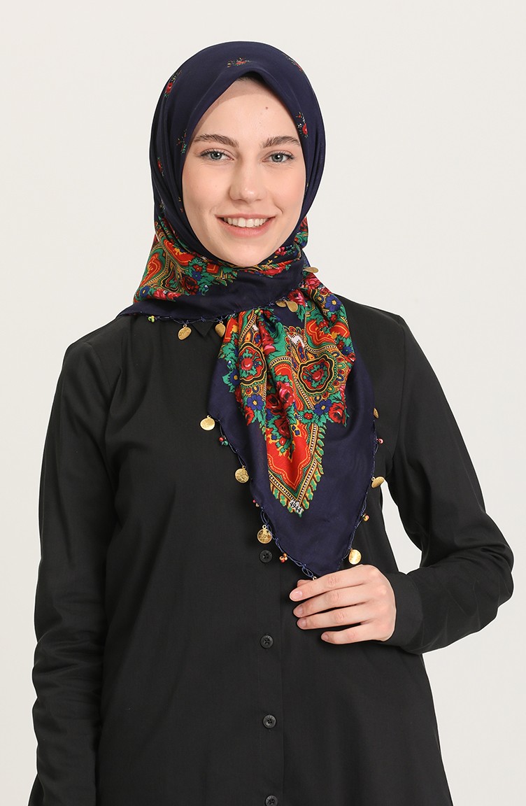 Altın Paralı Desenli Yazma Y7A-01 Lacivert