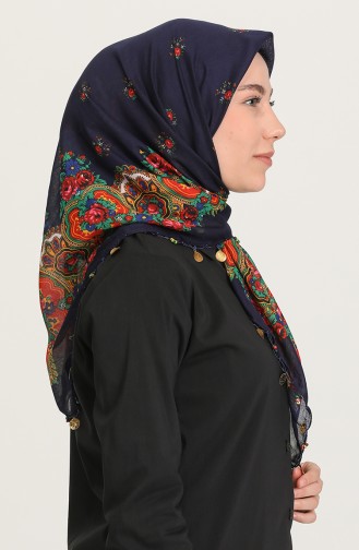 Altın Paralı Desenli Yazma Y7A-01 Lacivert