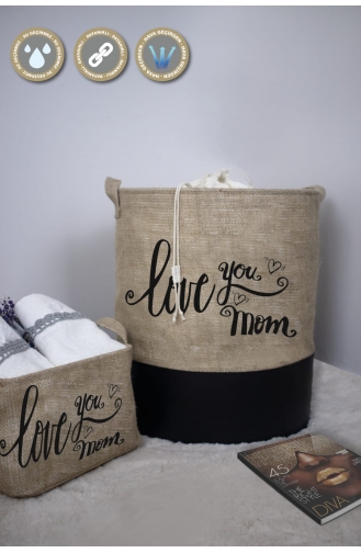 Rope Home 5´li Love You Mom Annemi Seviyorum Jüt Kumaş Aile Seti 16-01 Bej