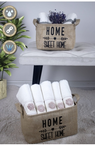 Rope Home Jüt Kumaş Home Sweet Home Baskılı 5´li Aile Seti 17-01 Bej
