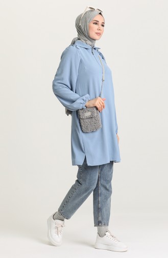 Aerobin Kumaş Fermuarlı Tunik 2433-03 Mavi