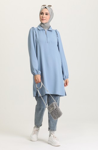 Aerobin Kumaş Fermuarlı Tunik 2433-03 Mavi