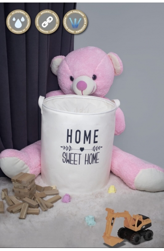 Rope Home 2´li Home Sweet Home Baskılı Beyaz Silindir Sepet 53-01 Beyaz