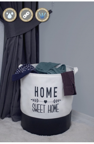 Rope Home 2´li Home Sweet Home Baskılı Beyaz Silindir Sepet 53-01 Beyaz