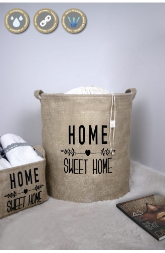 Rope Home Jüt Kumaş Home Sweet Home Baskılı Sepet 37x42 4-01 Kahverengi