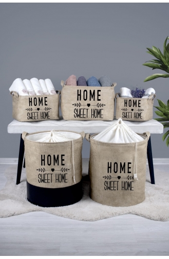 Rope Home Jüt Kumaş Home Sweet Home Baskılı Sepet 37x42 4-01 Kahverengi