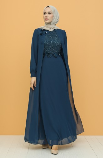 Petrol Hijab Evening Dress 52788-04