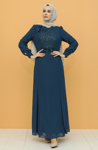 Petrol Hijab Evening Dress 52788-04