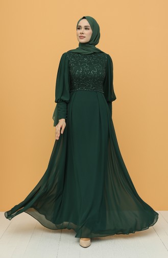 Emerald Green Hijab Evening Dress 4852-05