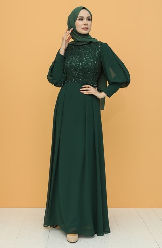 Pullu Abiye Elbise 4852-05 Zümrüt Yeşil