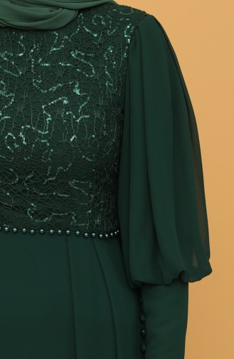 Pullu Abiye Elbise 4852-05 Zümrüt Yeşil