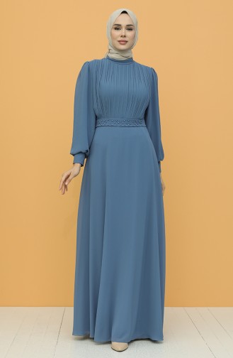 Indigo Hijab Evening Dress 4859-01