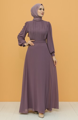 Dark Violet Hijab Evening Dress 4859-02