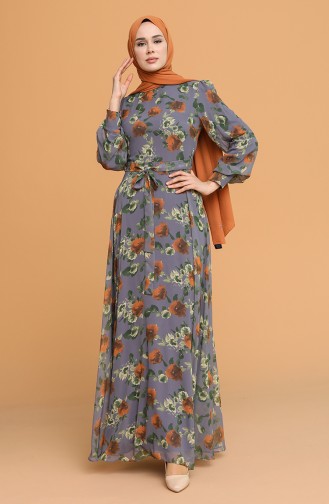 Gray Hijab Dress 4862-04