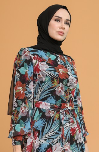 Schwarz Hijab Kleider 4862A-02