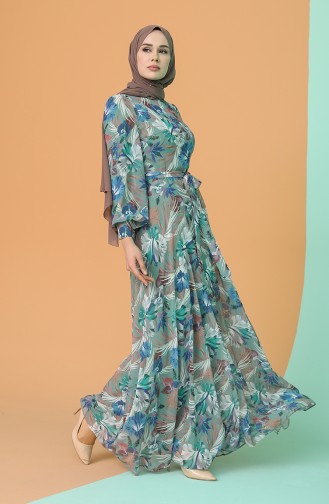 Green Almond Hijab Dress 4862A-03