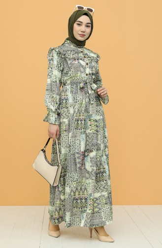 Pistachio Green Hijab Dress 21Y8353-02