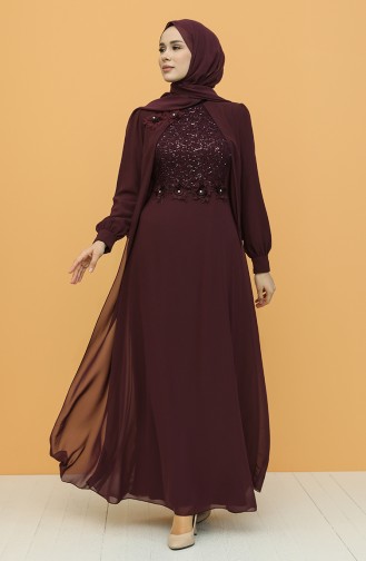 Plum Hijab Evening Dress 52788-01