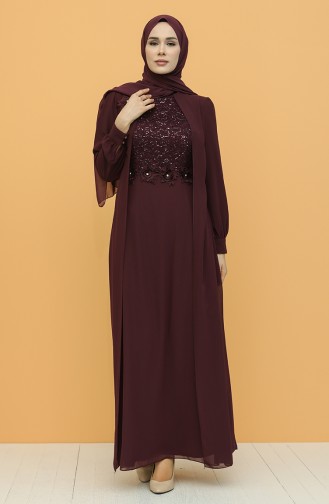 Plum Hijab Evening Dress 52788-01