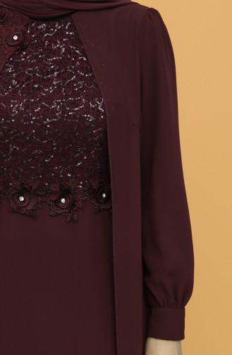 Plum Hijab Evening Dress 52788-01