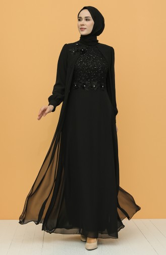 Black Hijab Evening Dress 52788-02