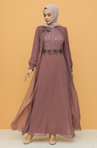 Dusty Rose Hijab Evening Dress 52788-03