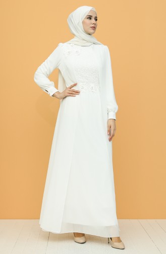 Ecru Hijab Evening Dress 52788-06