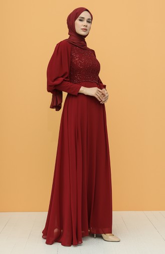 Weinrot Hijab-Abendkleider 4852-06