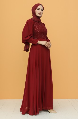 Claret Red Hijab Evening Dress 4852-06