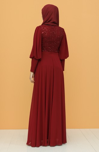 Claret Red Hijab Evening Dress 4852-06