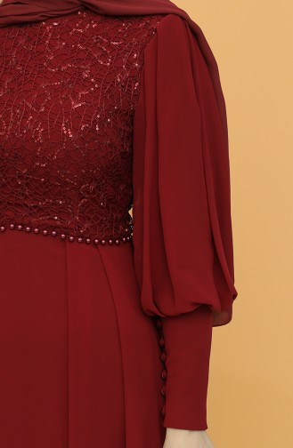 Claret Red Hijab Evening Dress 4852-06