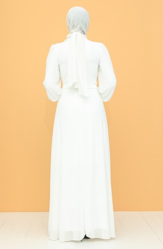 Ecru Hijab Evening Dress 4859-03