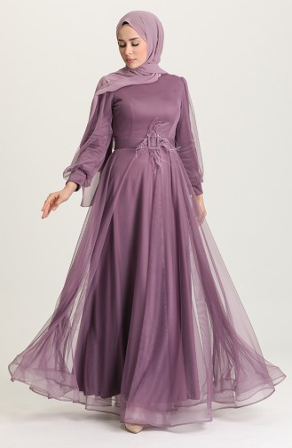 Dark Violet Hijab Evening Dress 4949-01