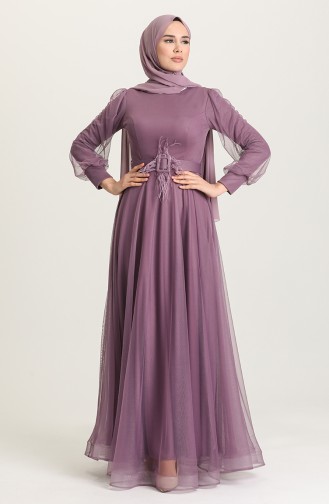Dark Violet Hijab Evening Dress 4949-01