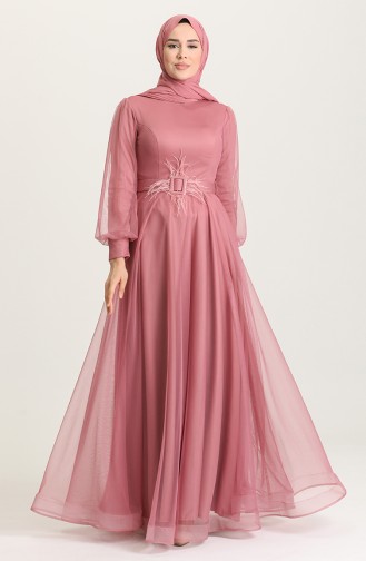 Dusty Rose Hijab Evening Dress 4949-02