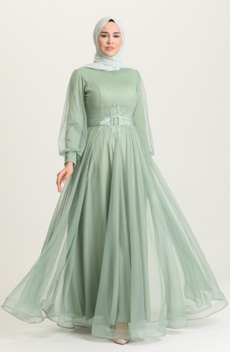 Sea Green Hijab Evening Dress 4949-04