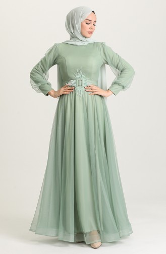 Sea Green Hijab Evening Dress 4949-04