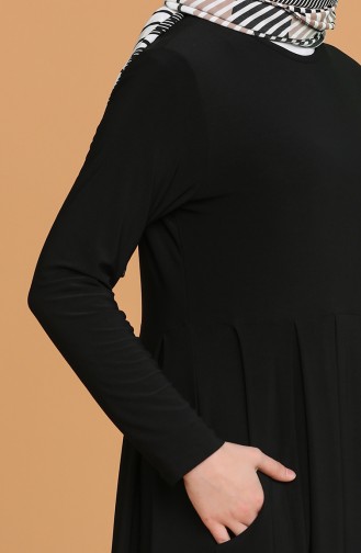 Pileli Elbise 4550-01 Siyah