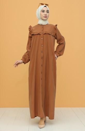 Boydan Düğmeli Elbise 21Y8350-03 Kahverengi
