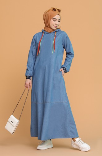 Jeansblau Hijab Kleider 6209-01