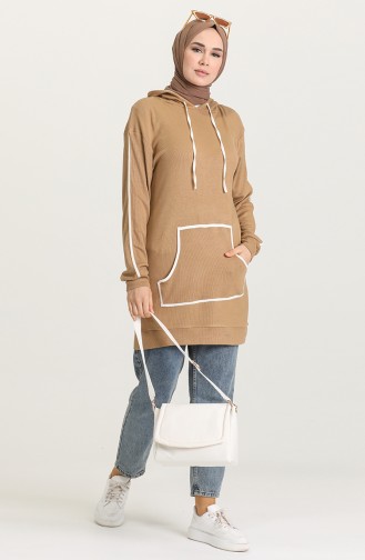 Gippe Collection Biyeli Kapşonlu Tunik Kahve 10360