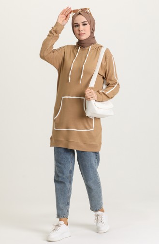 Gippe Collection Biyeli Kapşonlu Tunik Kahve 10360