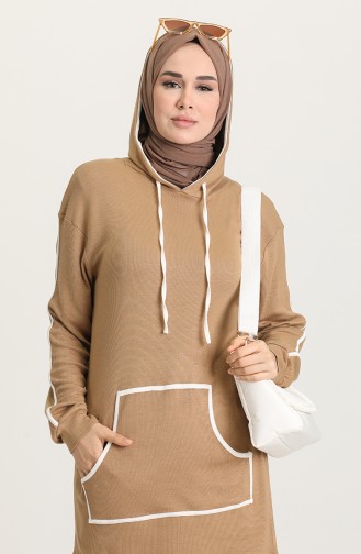 Gippe Collection Biyeli Kapşonlu Tunik Kahve 10360